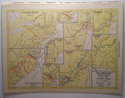 1955 Antique AMERICAN REVOLUTION 1775-83 Atlas Map Hammond's Supreme World Atlas