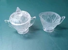 Vintage Jeanette Iris and Herringbone Clear Glass Sugar and Creamer Set