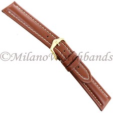 18mm Hirsch Livingstone Tan Contrast Stitched Genuine Leather Mens Watch Band
