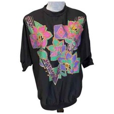 1980s Right Angle Sportswear Sweatshirt Womens Beads V Design Floral USA One Sz
