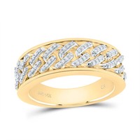 14K Gelbgold Diamant Miami Cuban Link 8Mm Statement Hochzeitsband Ring 1/4 Ct