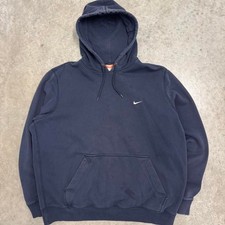 Vintage Y2K Nike Hoodie Mini Swoosh Faded Navy Blue Mens XL