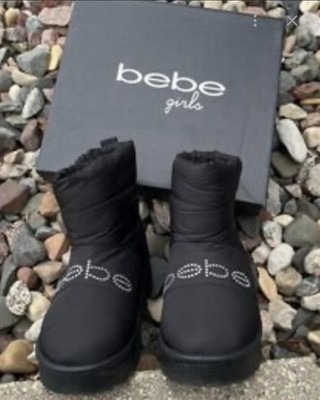 bebe Girls Black Rhinestone Logo Winter Boots