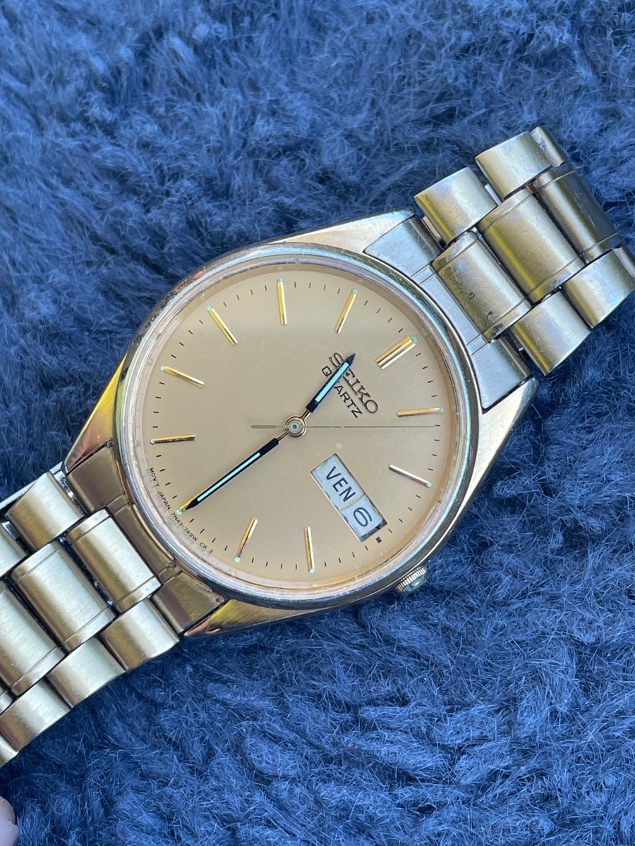 Seiko 7N43-7A50 Quartz Gold Tone Day/Date 34mm Full Original Near