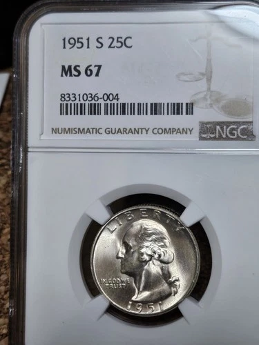 1951-S Washington Silver Quarter MS67 Blast White