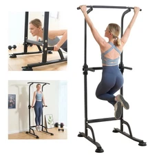 Pull Up Bar Power Tower Dip Station Workout Adjustable Heavy Duty for Home Gym