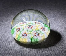Vintage Millefiori Murano Art Glass Paperweight Antique Yellow Green Red White