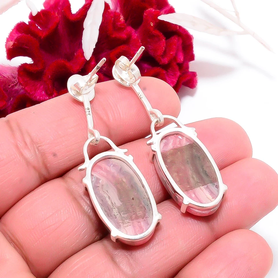 Rhodochrosite - Argentina Handmade 925 Sterling Silver Earring 1.83" E83718 - Image 4 of 4