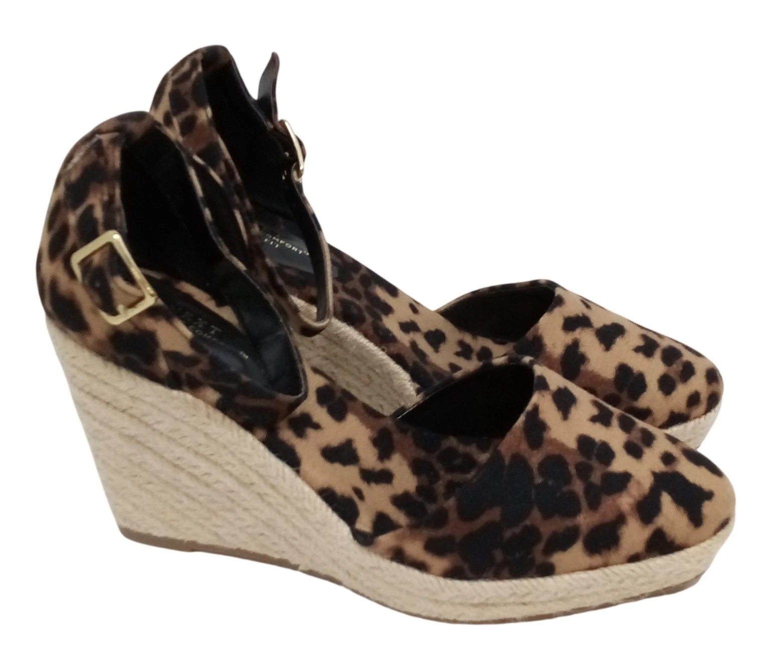 Next Wedge Sandals Leopard Print Espadrille Adjustable Buckle UK Size 4W