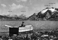 Postcard Passo di Gavia Lago Bianco Small boatman of Rifugio Bonetta