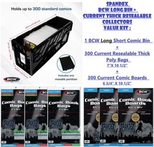 BCW 1 BCW LONG Comic Bin w/ 300 Current Resealable Thick Bags Boards Value