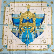 HERMES Carre 90 Scarf VUE DU CARROSSE DE LA GALERE LA REALE 100 Silk Vintage