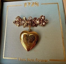 Vintage 1928 Then.Now.Forever. Heart Locket Gold Lapel Pin Or Brooch New In Box