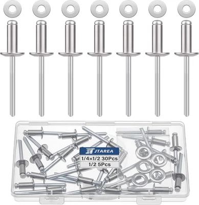 35Pcs 1/4" X 1/2" Stainless Steel Pop Rivets with Stainless Steel Washers 6.4 X - Image 1 of 4