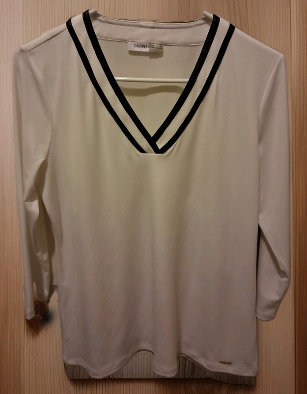 Calvin Klein Blouse Women's Size S/M, White With Black Trim