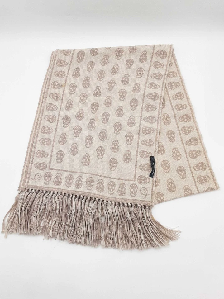 Alexander Mcqueen Skull Print Beige Gray Wool Scarf Do1025lorde - Image 3 of 4