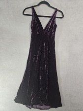 Vintage 90s Tahari Midi Crushed Velvet Dress Vneck Sleeveless Plum Purple Size 2