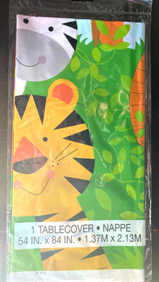 ONE 54'' x 84'' Animal Jungle Birthday Party Plastic Tablecover Lion Tiger Zebra