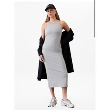Athleta Signature Rib Maxi Dress Light Grey Tank Sleeveless Bodycon XL