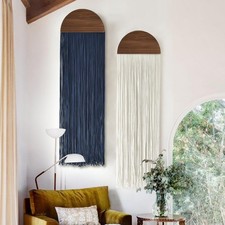 Macrame Wall Hanging Boho Fringe Art Blue Ivory Tassel Bedroom Living Room