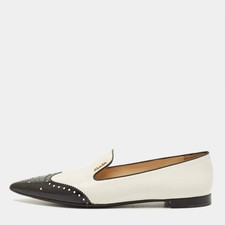 Prada Size 40 SilverBlack Leather Brogue Pointed Toe Smoking Slippers