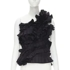 BOTTEGA VENETA black pleated ruffle one shoulder corset bustier top IT38 XS