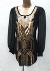 JULIEN MACDONALD Black Sequin Embellished Black Gold Tunic Dress Size 12 Party