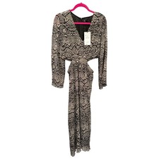 NEW Zara Gray Snakeskin Print Side Cut Outs Pleated Long Sleeve Maxi Dress M