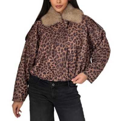 Damen Gefüttert Dekofell Druckknöpfe Reissverschluss Jacke 5539 Ital-design