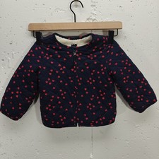 baby Gap Girls 18-24M Quilted Coat Fleece Lined Navy Hearts