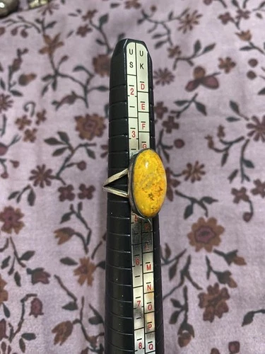 Vintage Silver Bumblebee Jasper Ring Yellow Stone Size 4.5 Gemstone Jewelry