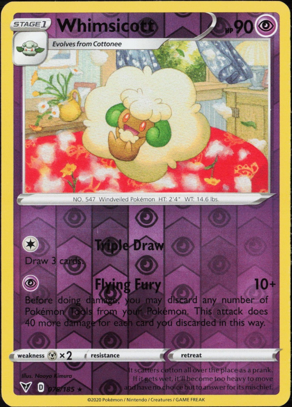 Whimsicott 76/185 Reverse Holo Pokemon TCG SWSH04: Vivid Voltage NM