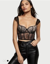 NWT! Victoria’s Secret  Black Lace & Sheer Mesh Corset Bustier Women’s Size XL