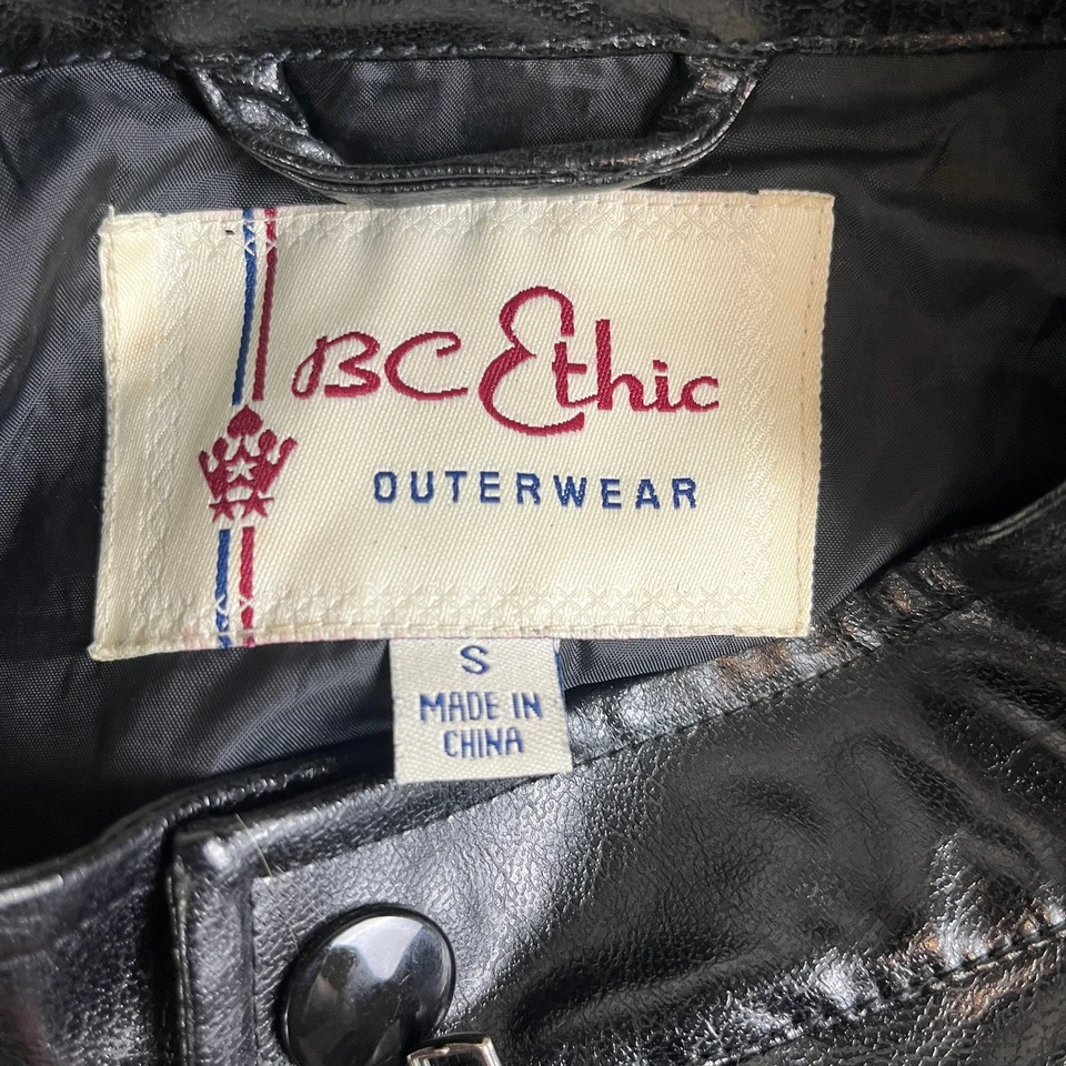 Vtg BC Ethic Black Faux Leather Skull Graphic Jacket Men’s Small Moto Punk Style - Image 3 of 4