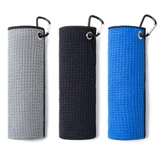 3 Pack Golf Towels 16" X 16" with Carabiner Clip,Microfiber Fabric Waffle