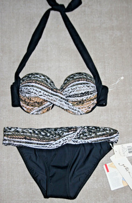 NWT GOTTEX Bikini Top/Bottoms Black/Brown/White UK10 ''Snake Charmer 17SC-P03''