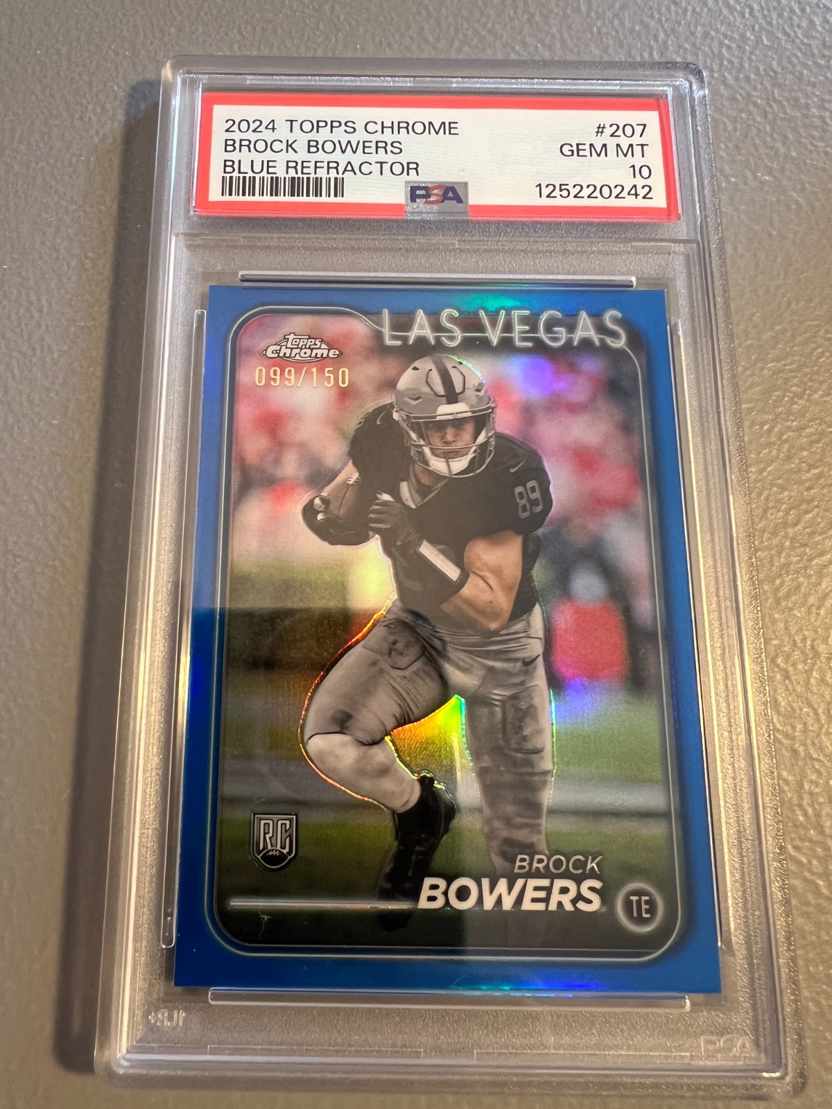 2024 Topps Chrome - Brock Bowers RAIDERS #207 Rookie Blue Refractor /150  PSA 10