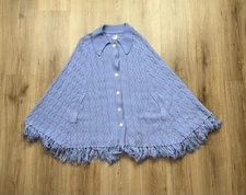 70s Vintage Blue Acrylic Poncho Cape Women’s OSFA Shawl Cardigan Knit