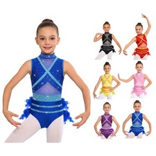 Girls Leotard Competition Bodysuit Recital Gymnastics Dance Ballet Mock Neck