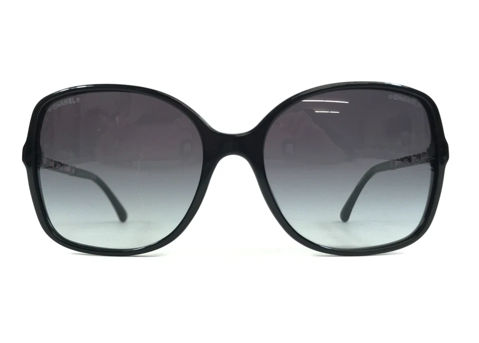 Gafas de sol Chanel 5210-Q-A c.1663/S6 tejidas cuero negro rosa ajuste asiático con cadena Foto 2 de 4