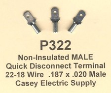 50 Non Insulated Quick Disconnect Terminal Connector 22-18 Wire Gauge .187 MALE