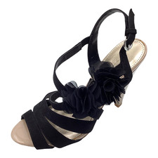 Love Label Black Faux Suede High Heel Flower Strappy Shoes Sandals Size UK 5 New