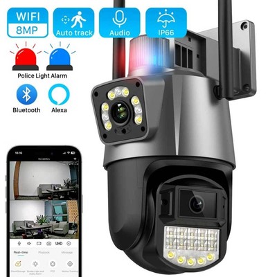 8MP 4K PTZ Dual-Lens Außenkamera WLAN WIFI Bluetooth IP Kamera Alarm Alexa