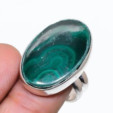 Natural Green Malachite Gemstone 925 Sterling Silver Ring Size 7 US 