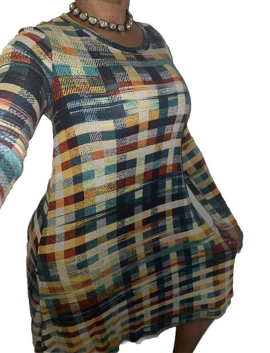 Bcbgmaxazria Retro Dotted Plaid Print Long Sleeve Dress Soft Knit Pullover Sz S Bcbgmaxazria Retro Dotted Plaid Print Long Sleeve Dress Soft Knit Pullover Sz S