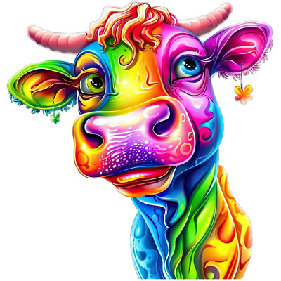 Rainbow Cow Sticker 2'' Beautiful Colorful Vivid Bright Summer Vibrant Funny