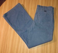 Vtg 1960s/70's Talon Zip Wrangler Bootcut Flared Blue Corduroy Pants 31x29.5