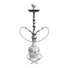 27" White Hookah Set - Shah by Premium Hookah Shisha 2 Hose