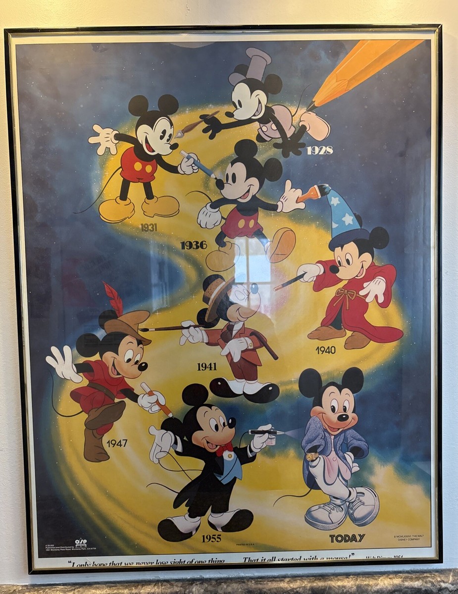 DISNEY MICKEY Mouse 1928 - TODAY 1986 Framed Poster ART 28x22