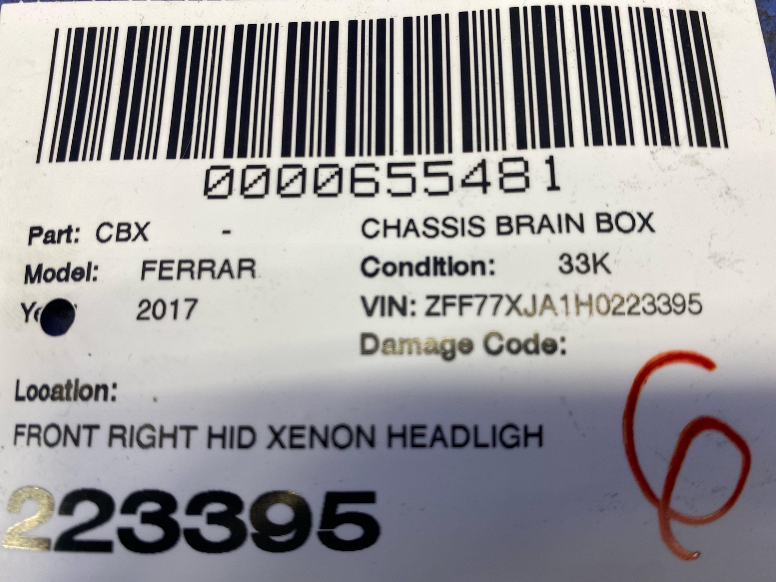 2015-2018 FERRARI CALIFORNIA FRONT RIGHT HID XENON HEADLIGHT BALLAST MODULE UNIT